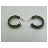 Jade Hoop Earrings Gold Trim