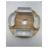 Fondue Set: Wooden Tray Dipping Bowls