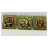Trio of Wooden Fruit and Vegetable Wall Hangings
