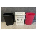 White Tall Laundry Hamper, Medium Black Trash