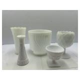 Milk Glass Vases and Dessert Dish