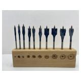 Daredevil Spade Drill Bits in Wood Block Holder