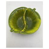 USA Pottery Green Leaf-Shaped Divided Serving Dish