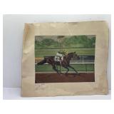 Lithograph of Horse and Jockey Artist Signed 1959