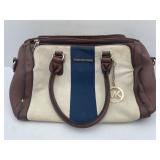 Michael Kors Cream and Blue Canvas Satchel Handbag