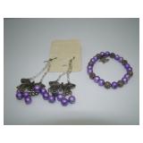 Purple Beaded Butterfly Bracelet and Pierced