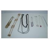 Necklaces Black Beads Purple Flowers Gold