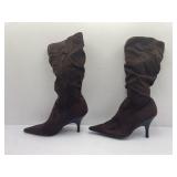 Chocolate Brown Faux-Suede Knee-High Boots
