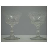 Pair of  Etched Stemmed Dessert Glass