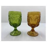 L.E. Smith Goblets Green and Amber