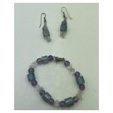 Purple and Green Beaded Jewelry Set