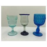 Goblets: 2 L.E. Smith and One Clear and Blue