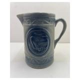 Blue and Gray Salt-Glazed Stoneware Pitcher
