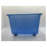 Small Blue Tote Container on Wheels