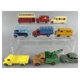 9 vintage Dinky Toys trucks, vans and car