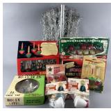 Vintage Christmas tree, bubble lights, ornaments
