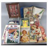 Collection of vintage paper dolls and Valentines