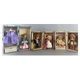 5 vintage dolls in 3 cases with accessories,