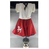 Vintage poodle skirt, Kinney saddle shoes, scarf,