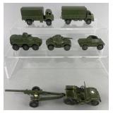 7 vintage military Dinky Toys: 621 Bedford RL