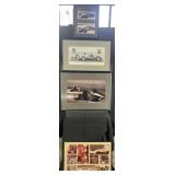 4 framed racing photographs & prints, one is