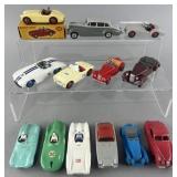 13 vintage Dinky Toys cars, one with original box