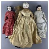 3 Antique porcelain china head dolls, one with