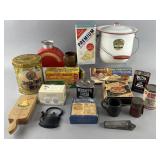 Group of antique & vintage kitchenware, tins,