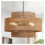 InterMaka Boho Rattan Chandelier 4-Light 17.7