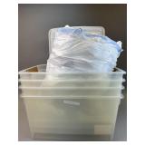 4 - 66 Quart Totes w Lids & bag of Packing Paper
