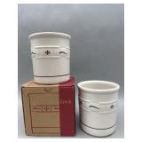 2 USA Longaberger Pottery Crocks- 1 Green & 1 Red