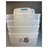 5 Assorted Totes w Lids - 4 APPROX 66 Quart