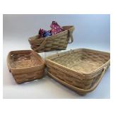3 1980s Dark Stain Baskets - Bread, Gathering,