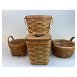 4 Longaberger Baskets, 2 protectors, 1 lid -