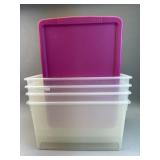 4 - 60 Quart Totes w Lids & Bag of packing paper