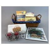 Longaberger Basket w Protector & Napkin and Asst