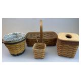 4 Longaberger Baskets w 4 Protectors, 1 liner & 1