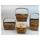 4 Longaberger Baskets All but 1 has Liners &