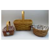 3 Longaberger Baskets - Spring, Button w Liner &