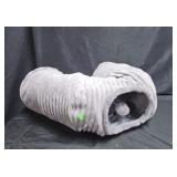 Gray Plush Cat Tunnel Bed w Pompom