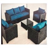 New- Outdoor Patio Set. Black/blue cushions.