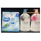 16 large bars of Dial soap, 2-35 fl oz Olay body
