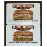 2 - $25 FIREHOUSE SUBS GIFT CARDS ($50 TOTAL)