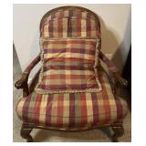 Wooden & upholstered arm chair, 33' x 33' x 38'