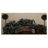 6 faux plants and pottery dish, 4'-20' high