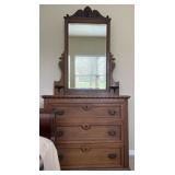 Antique dresser & mirror, 2 candle stands, 3