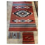 Native American rug & 2 mats, rug: 4'3' x 6'8'