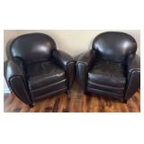 Pair of faux leather chairs, one with worn seat