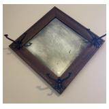 Vintage wall mirror with hooks, 27' x 27'