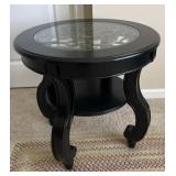 Decorator side table with glass top, 26' x 24'